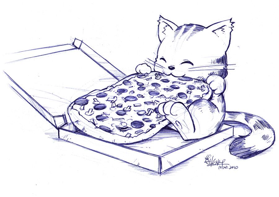 900x636 Pizza Eating Kitty By On @