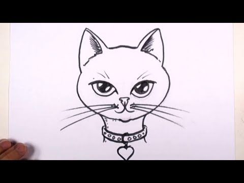 480x360 How To Draw A Cat Face With Collar And Heart Pendant