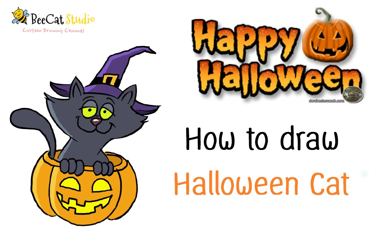 1280x800 How To Draw A Cartoon Cat With Halloween Pumpkin Very Cute