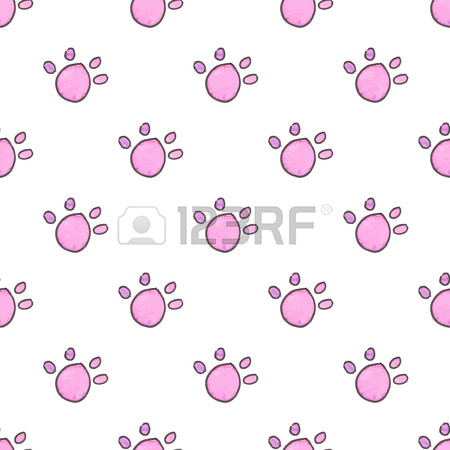 450x450 Seamless Pattern With Cartoon Paws And Hearts. Hand Drawn