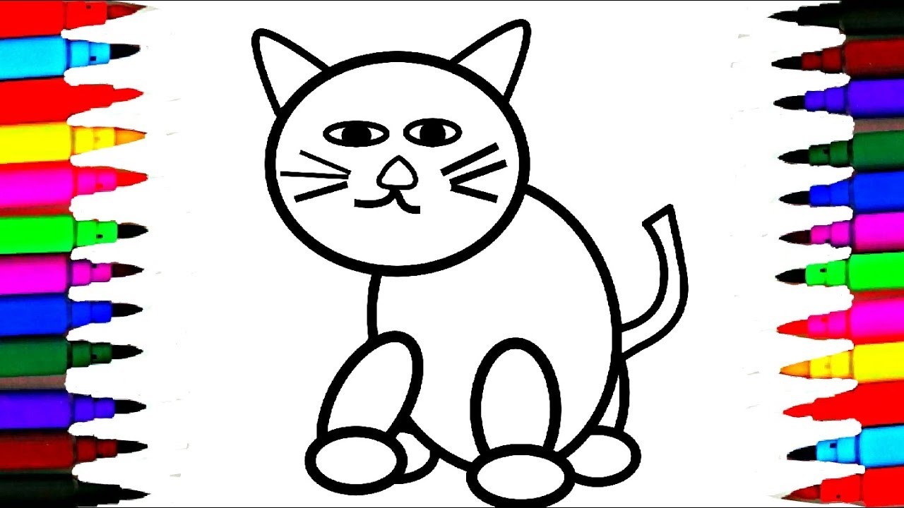 1280x720 How To Draw And Color Cute Kitty Cat L Rainbow Color Cat Drawing