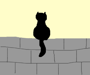 300x250 Black Cat Facing Away Sitting On Grey Wall