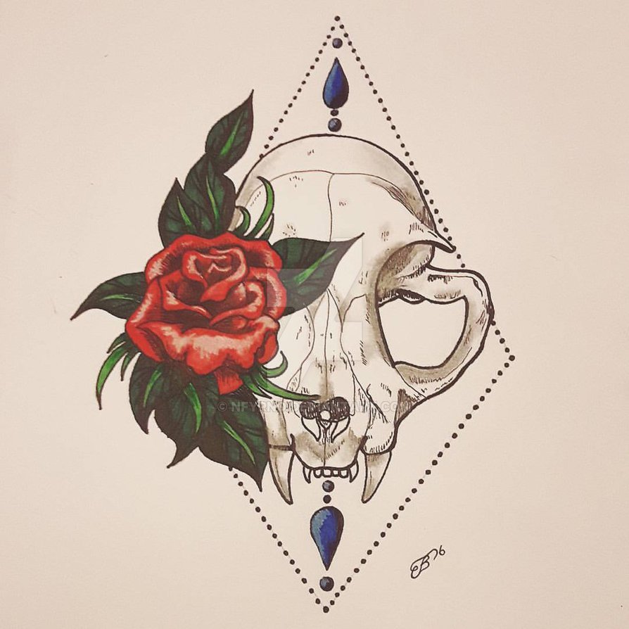 894x894 Cat Skull Tattoo By Nfyrno