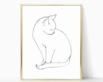 340x270 Black Cat Drawing Etsy