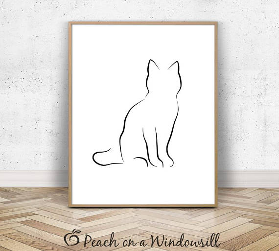 570x513 Cat Printable Minimalist Cat Outline Drawing Of A Cat