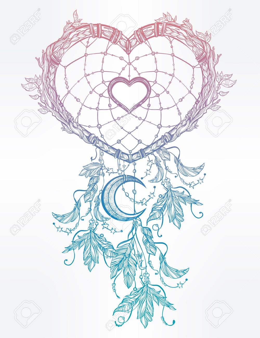 1000x1300 Hand Drawn Romantic Drawing Of A Heart Shaped Dream Catcher
