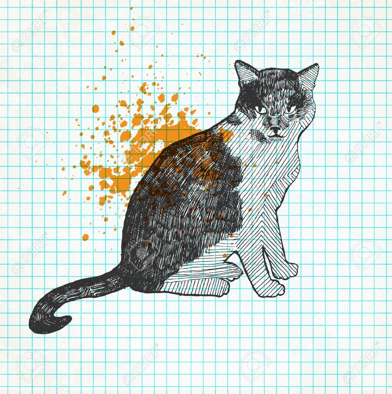 1295x1300 Cat Drawing On A Paper Grunge Background Royalty Free Cliparts