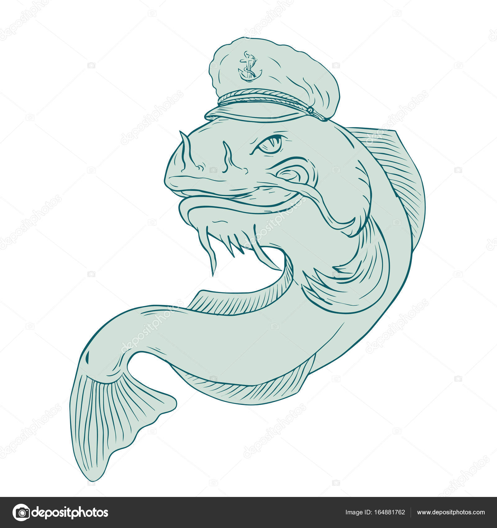 1600x1700 Captain Catfish Drawing Stock Vector Patrimonio
