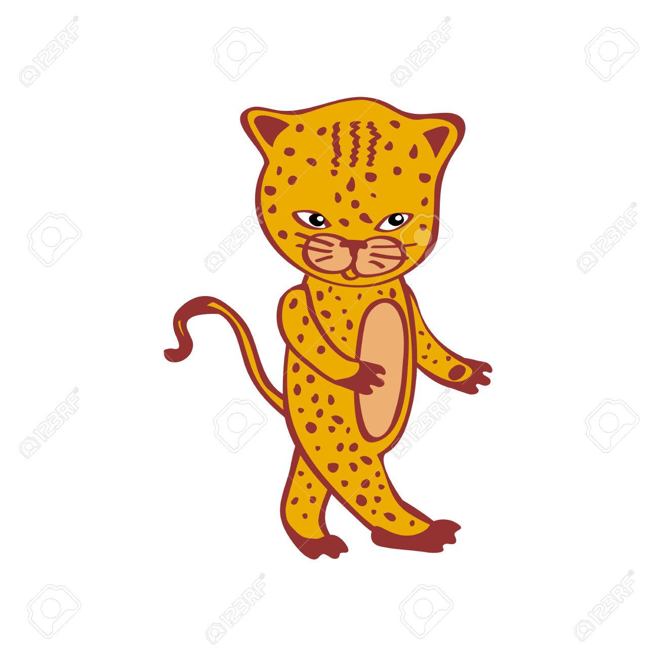 1300x1300 Cute Leopard Cartoon Cheetah Vector Hand Drawn Icon Royalty Free