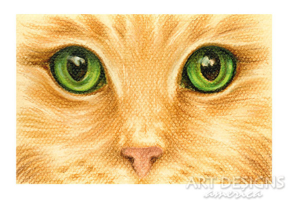570x395 Original Cat Pastel Drawing Cat Eyes Closeup 6 X 4 Inches