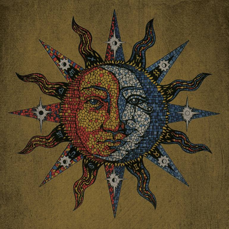 770x770 Saatchi Art Vintage Mosaic Celestial Sun Amp Moon Drawing By David