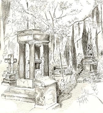 336x368 Saint Bonaventure Cemetery In Savannah Drawing By Joseph Baker