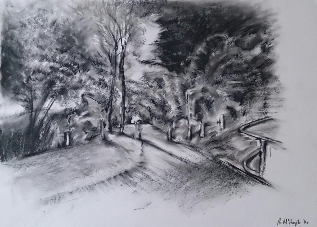 1024x734 Pathway To The Cemetery, Charcoal 2014 By Uniiquetouch