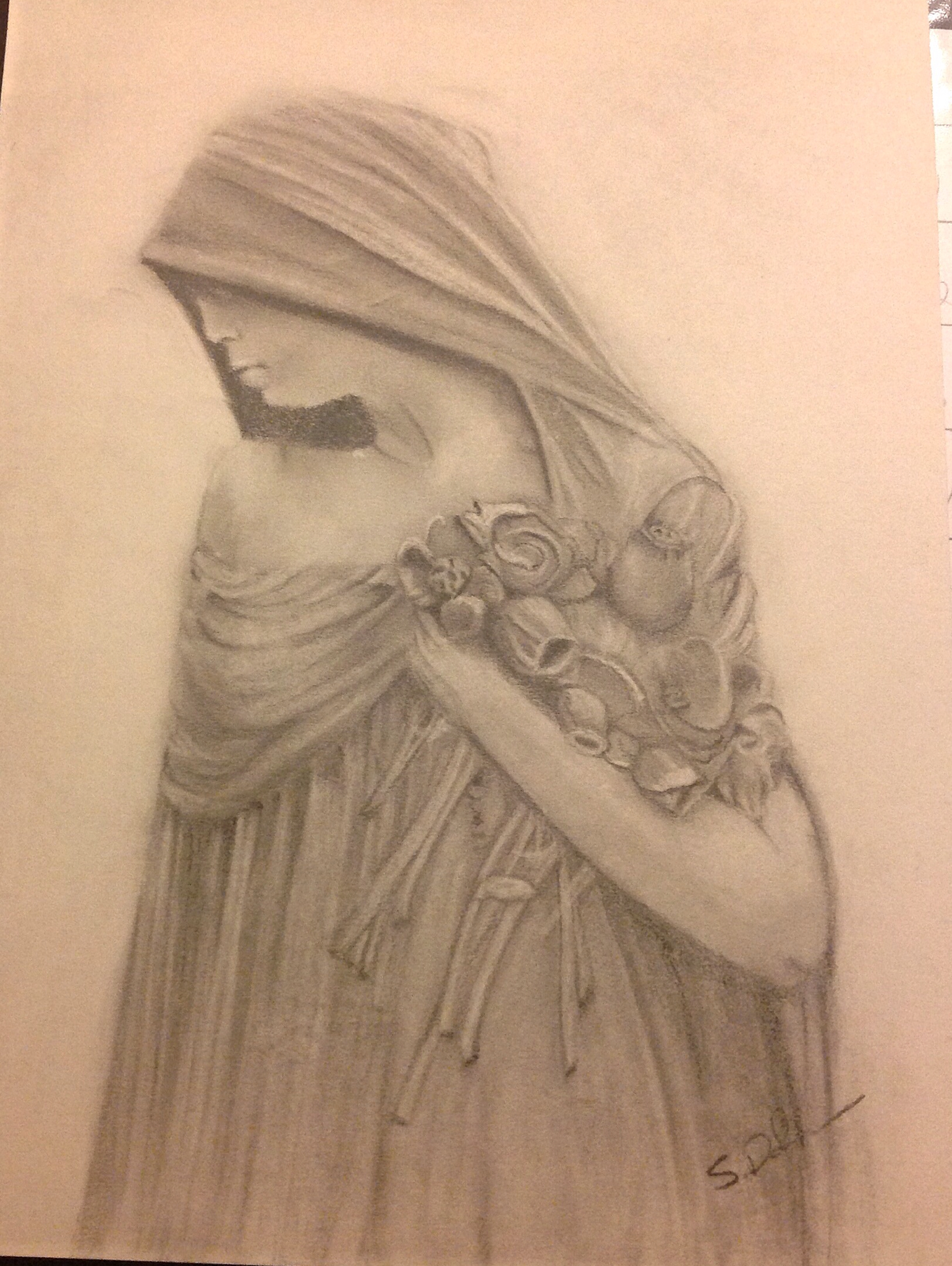 1540x2048 Sketch Art Drawing Of Cemetery Statue Sad Grief Graphite Pencil