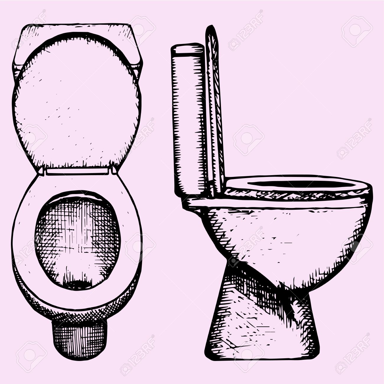 1300x1300 Set Ceramic Toilet Bowl In Bathroom, Hand Drawn, Doodle Style