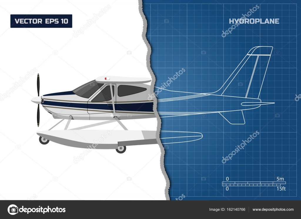 1024x746 Engineering Blueprint Of Plane. Side View Of Hydroplane