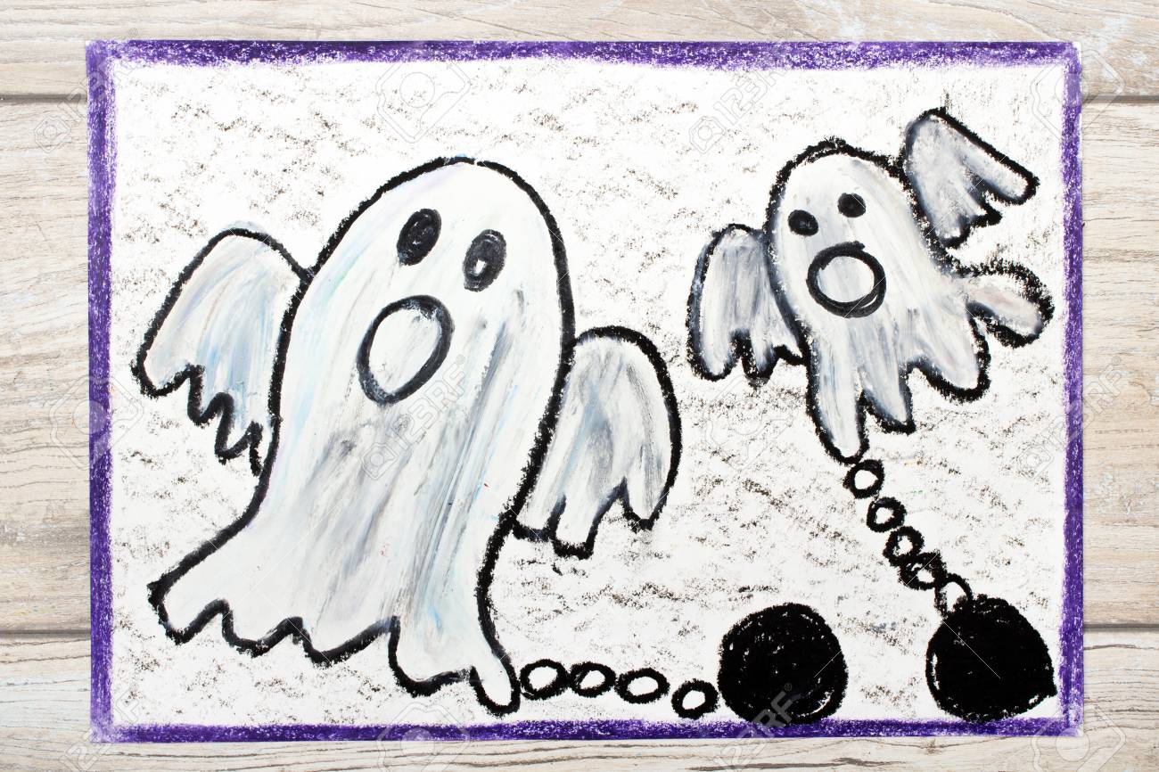 1300x866 Photo Of Colorful Drawing Two Scary Ghost With Chains Stock Photo