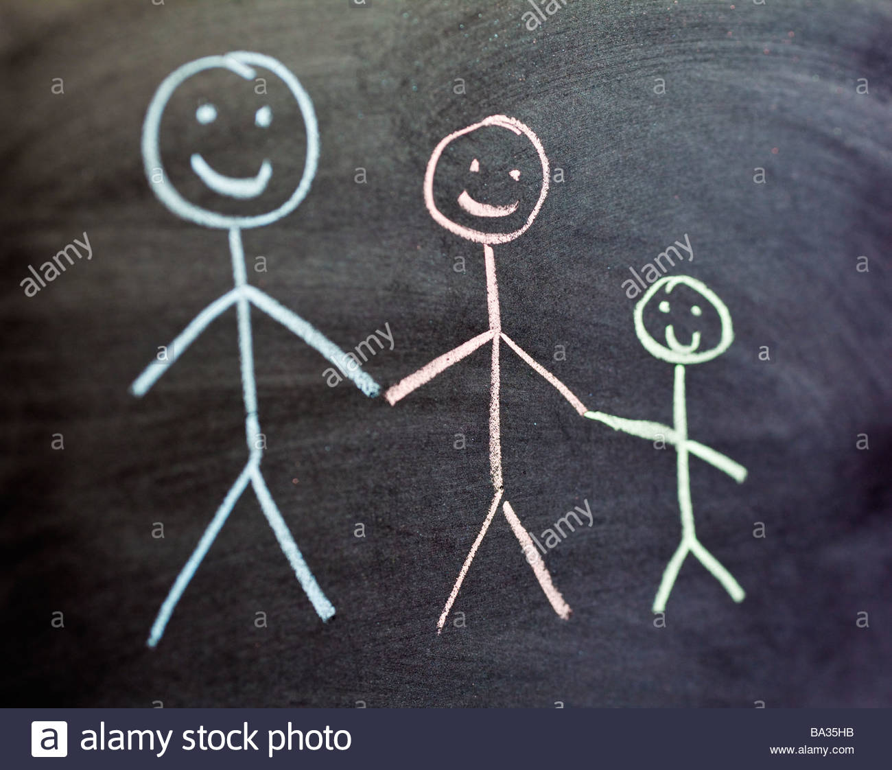 1300x1122 Chalk Drawing Of Twodultsnd One Child Family In Colour On