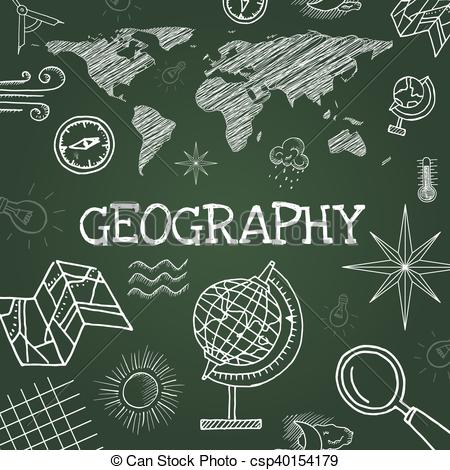 450x470 Vector Chalk Draw Geography Elements On Green Background