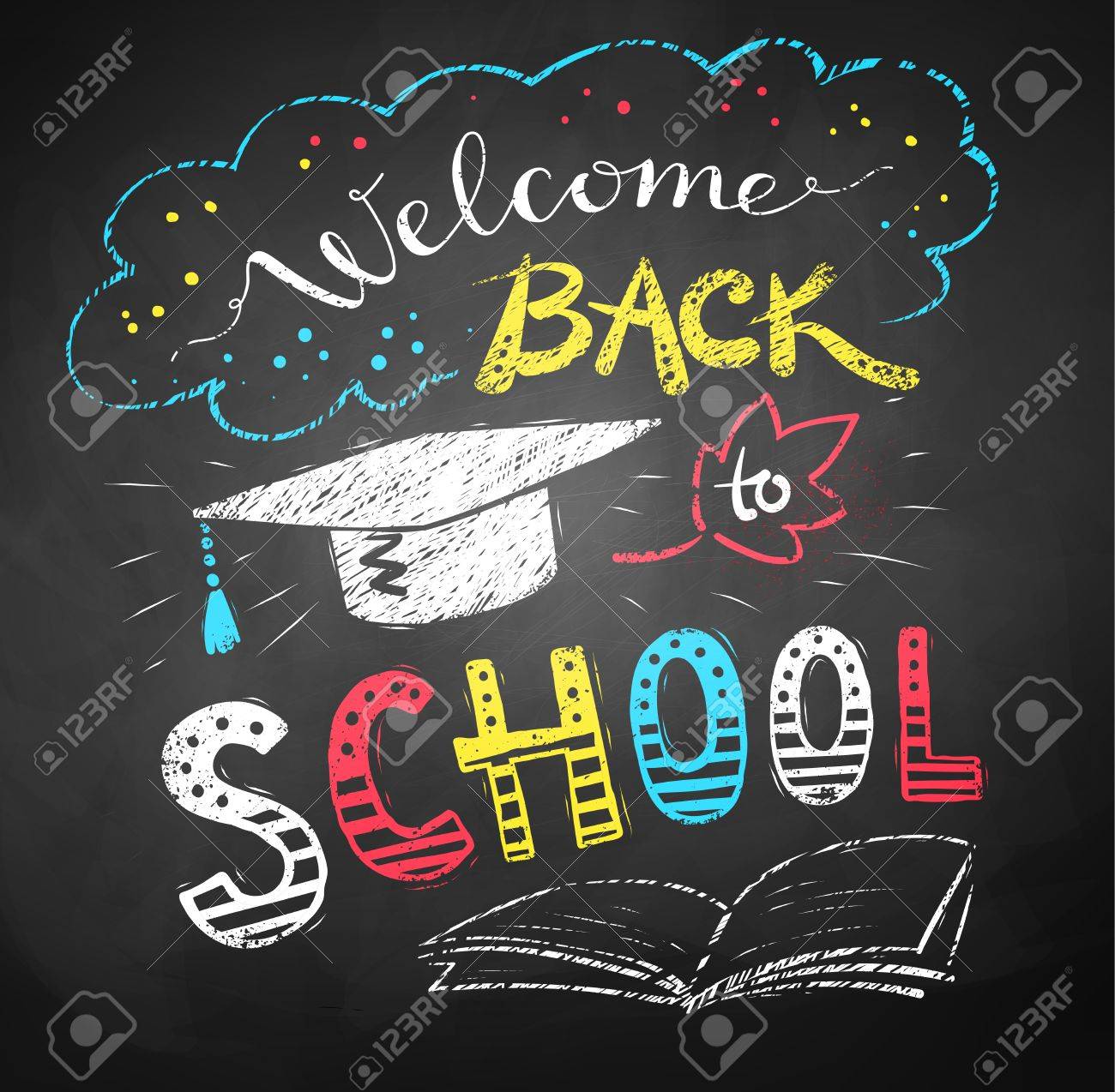 1300x1274 Color Chalk Drawing Of Welcome Back To School Poster
