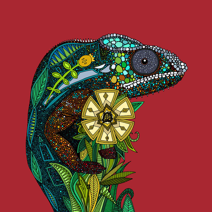 900x900 Chameleon Red Drawing By Sharon Turner