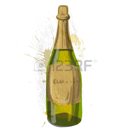 450x450 Red Wine Bottle Drawing At Grunge Background, Colored Vector