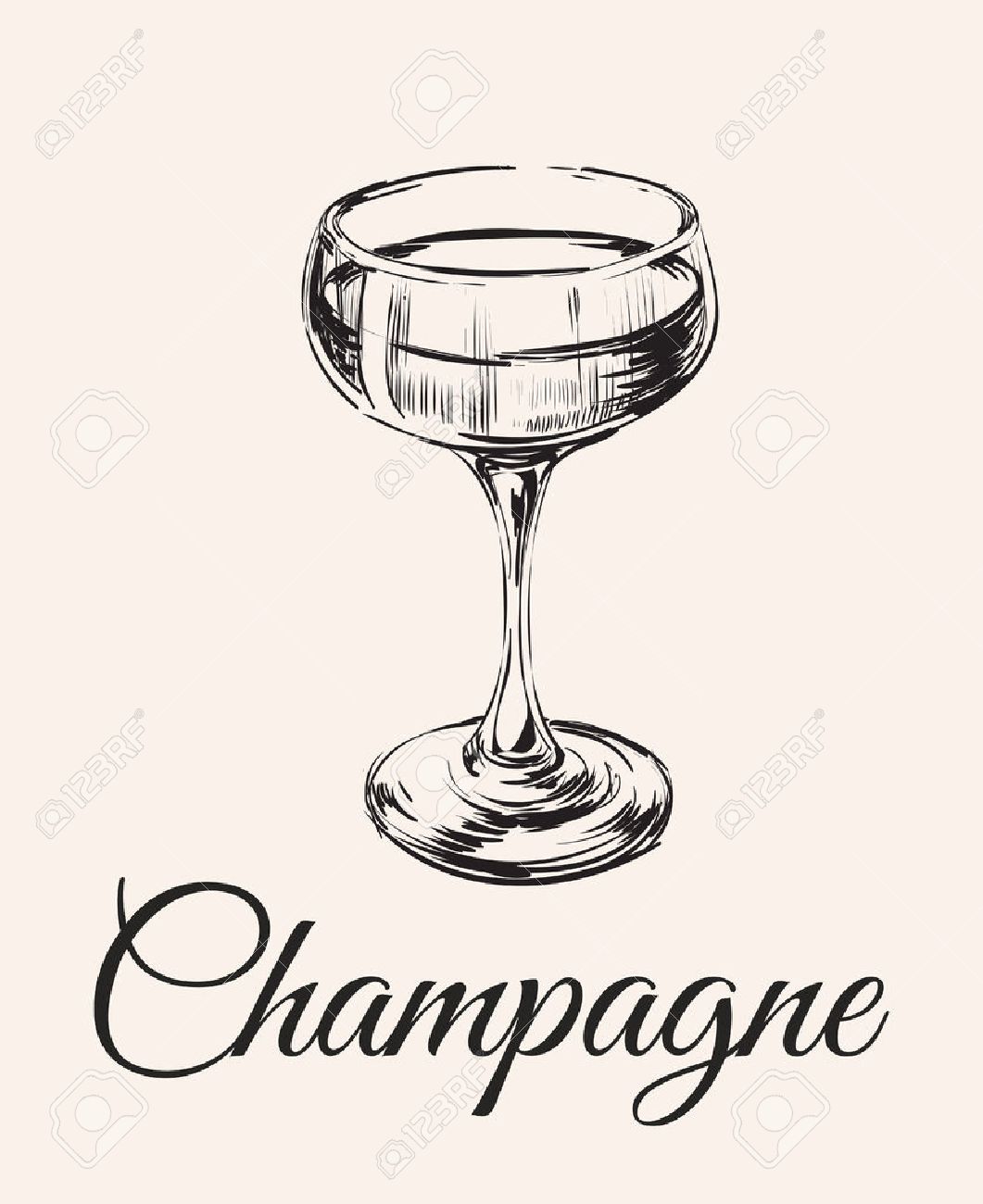 1061x1300 Champagne Glass Hand Drawing Vector Illustration Alcoholic
