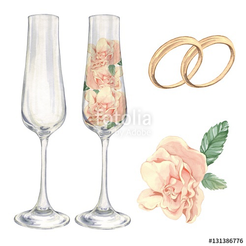 500x500 The Champagne Glasses With Roses. Bridal Set Rings. For Festive