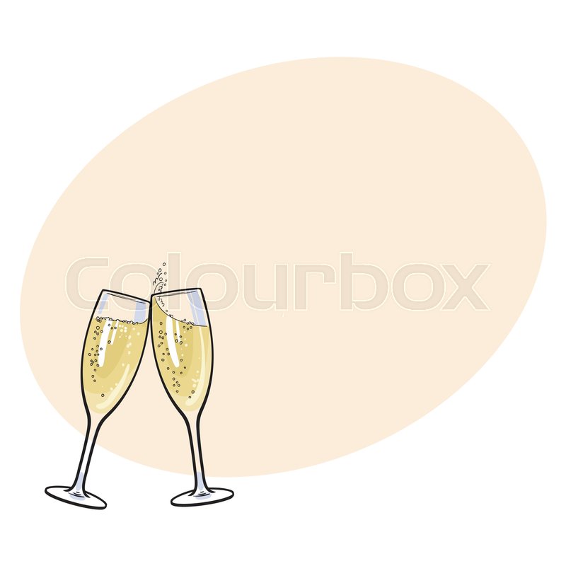 800x800 Pair Of Champagne Glasses, Set Of Sketch Style Vector Illustration