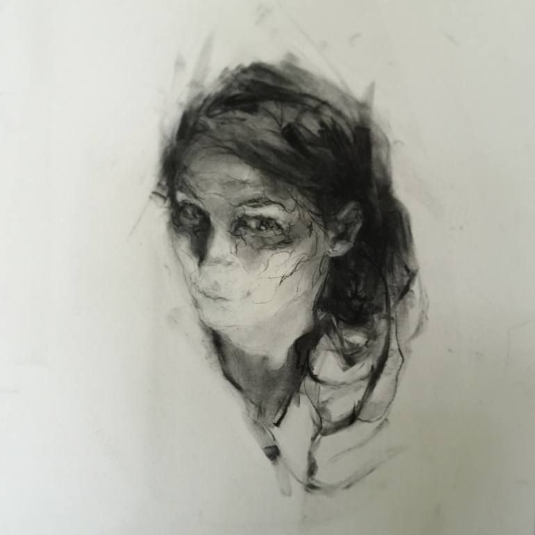 770x770 Agnes Grochulska, Self Portrait, Charcoal On Paper 12x9in Dessin