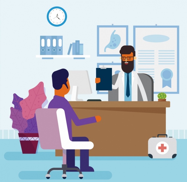 600x586 Health Check Drawing Patient Doctor Icon Colored Cartoon Free