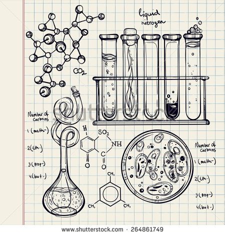 450x470 Hand Drawn Science Beautiful Laboratory Icons Sketch. Vector
