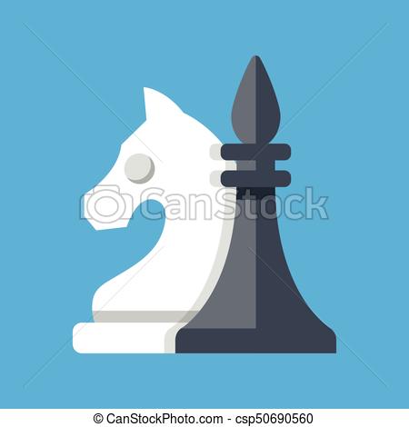 450x470 Chess Pieces. White Knight And Black Bishop. Vector Clip Art