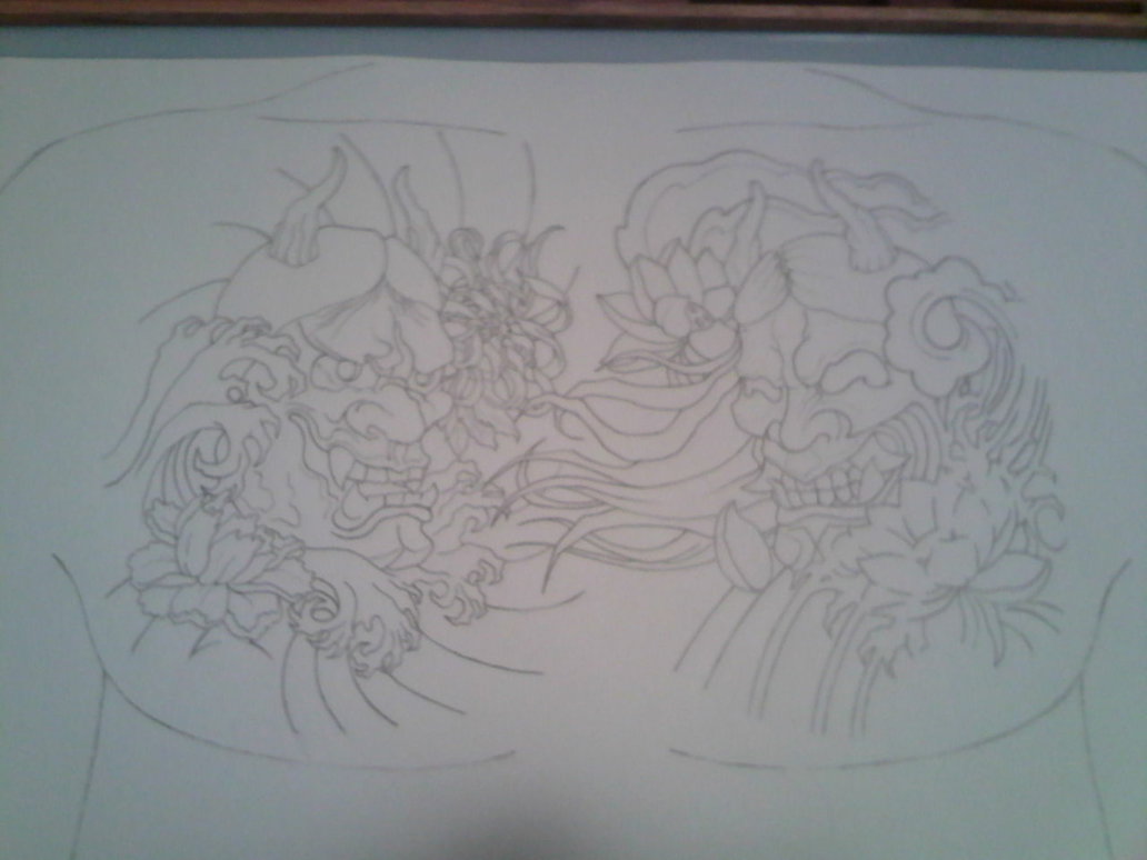 1032x774 Hannya Masks Chest Tattoo Design Outlines By Crimeskull