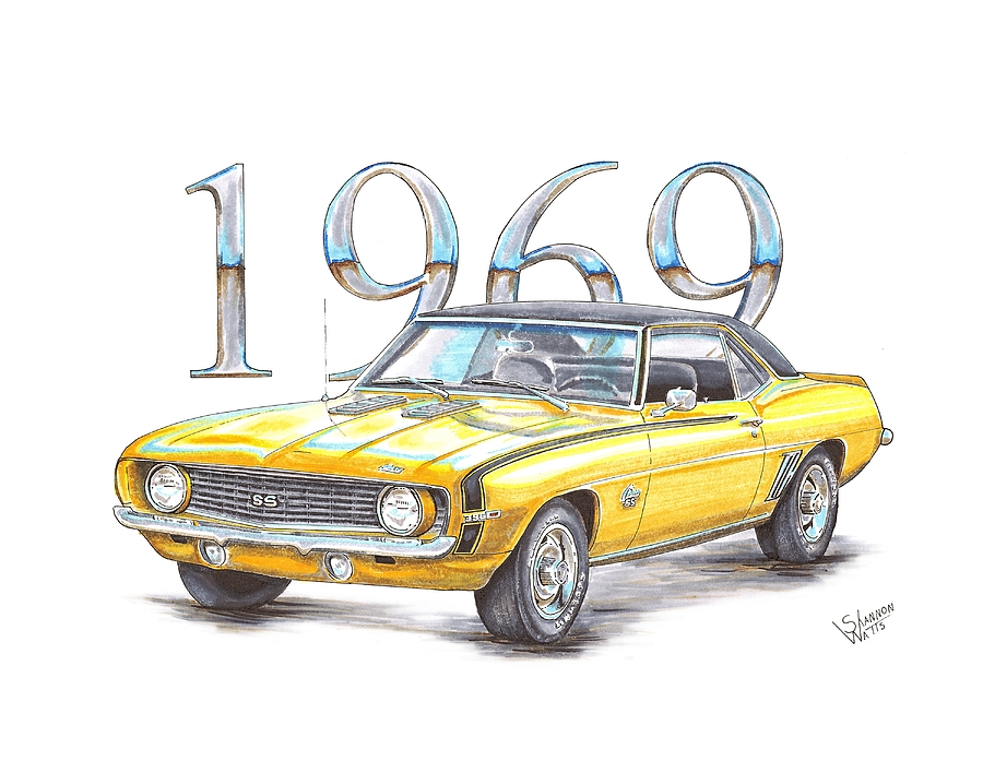 900x708 1969 Chevrolet Camaro Super Sport Drawing By Shannon Watts