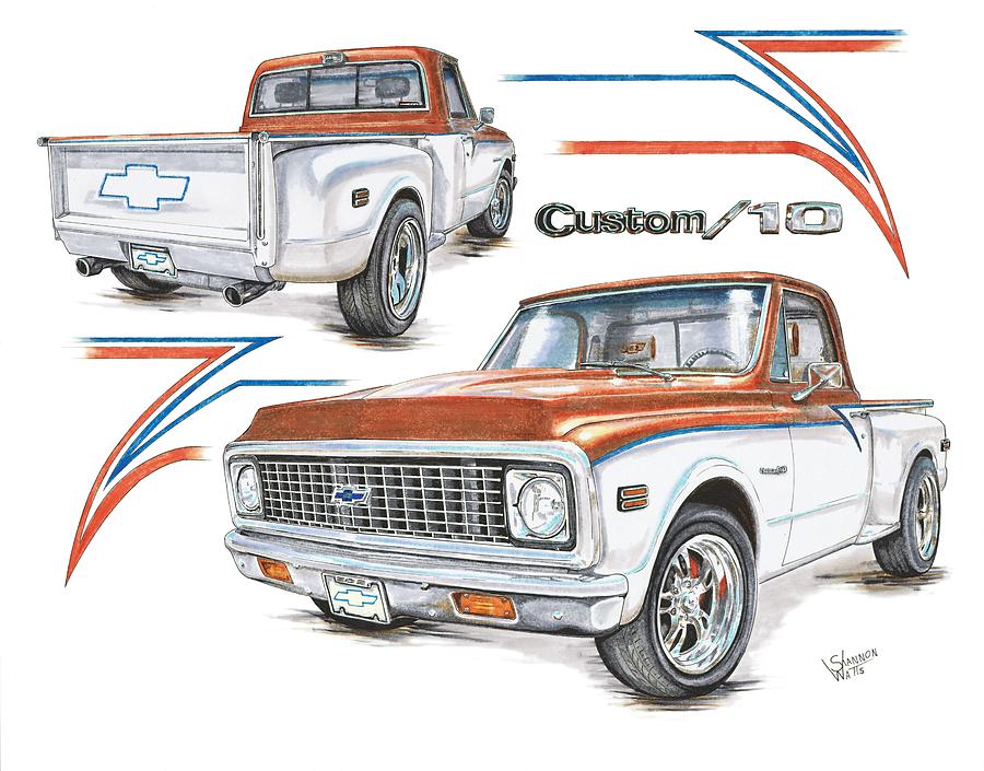 900x705 1972 Chevy C 10 Pickup Drawing By Shannon Watts