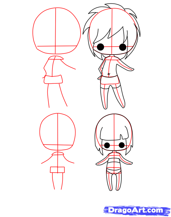 600x760 Step 2. How To Draw Chibi Bodies Clay Doll Armature Base