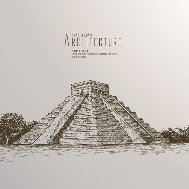 626x626 Mexico. Chichen Itza.kukulkan. Hand Drawn Illustration. Vector