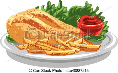450x282 Illustration Of Grilled Chicken Breast With Fries And Tomato