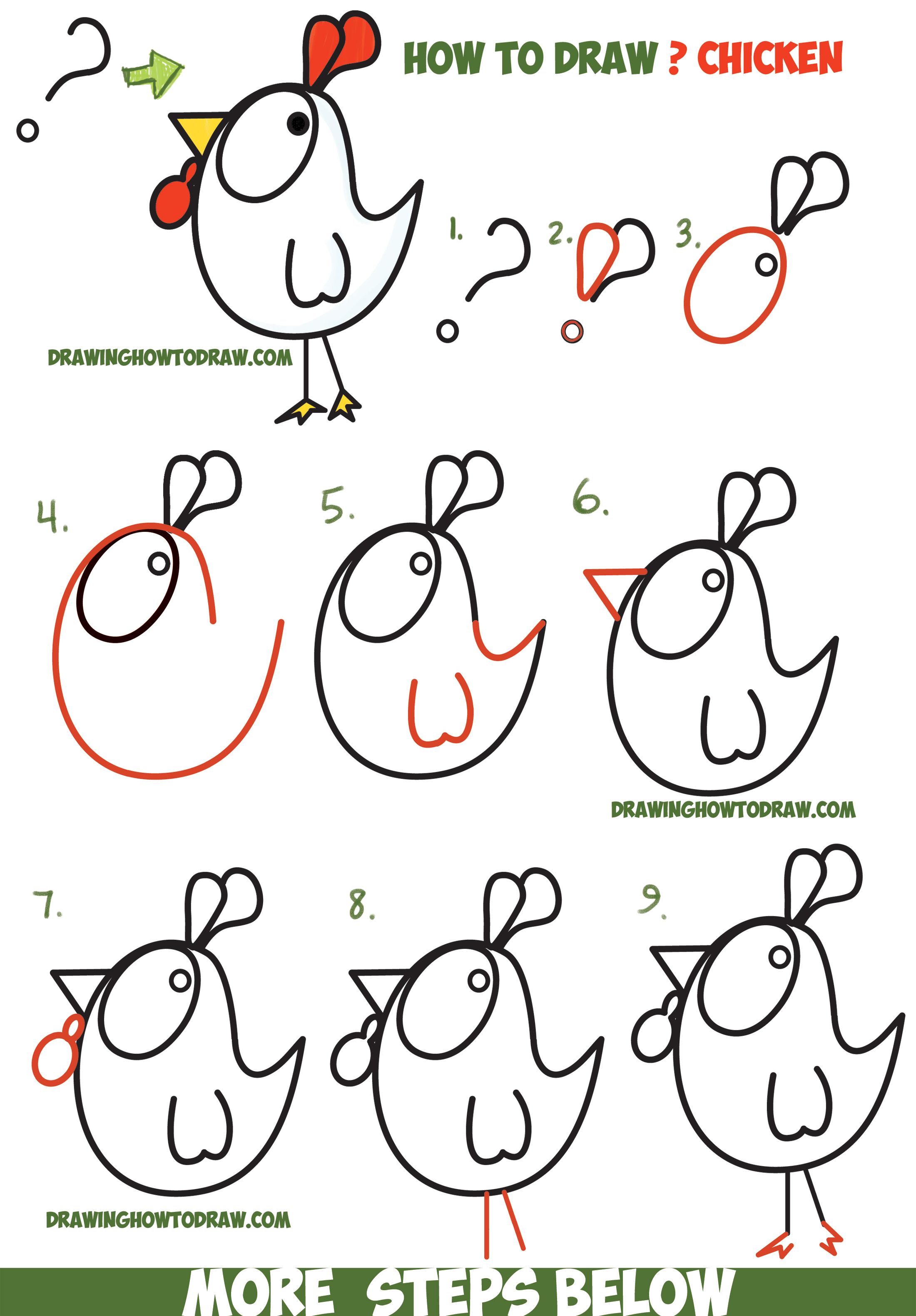 2200x3162 How To Draw A Cartoon Chicken Rooster From And ! Shapes