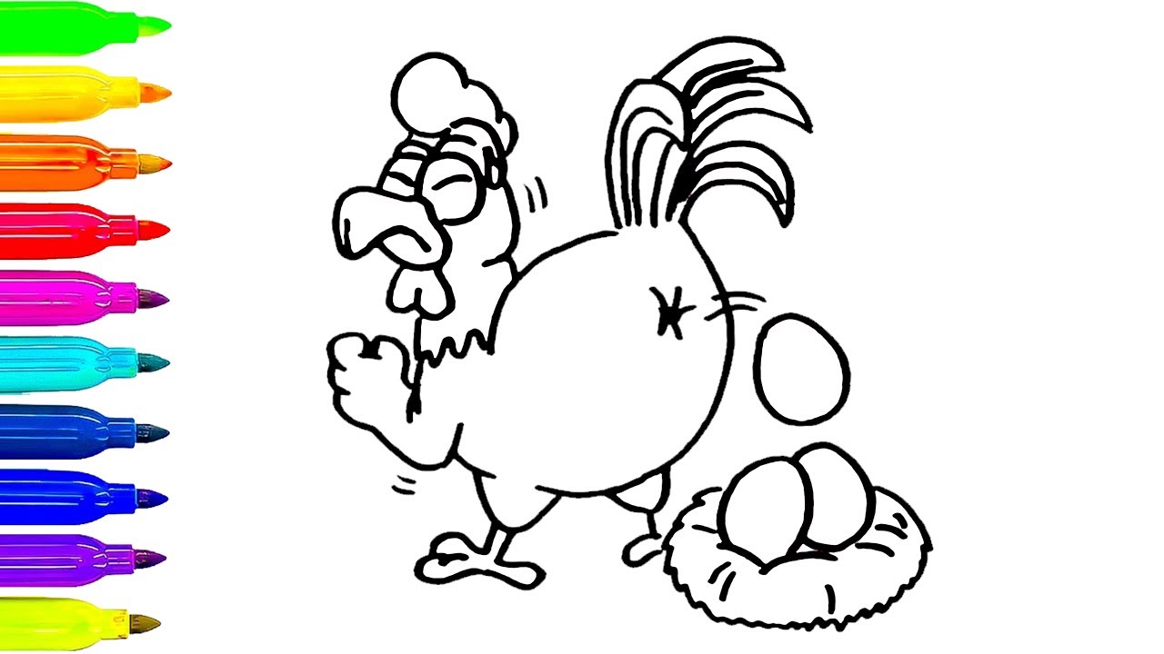 1280x720 How To Draw Chicken Laying An Egg For Kids Coloring Animals