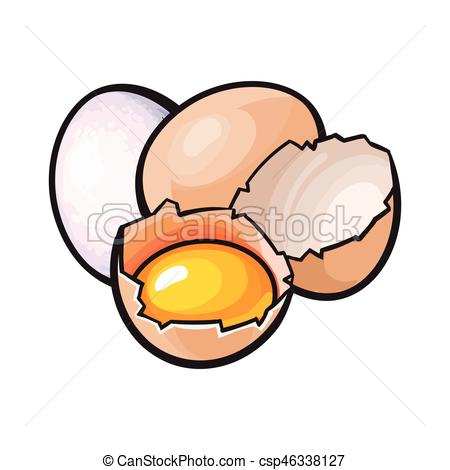 450x470 Whole And Cracked, Broken Chicken Egg With Yolk Inside, Vector