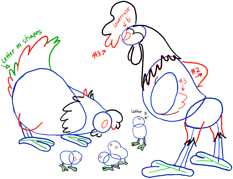 816x627 How To Draw Cartoon Chickens With A Hen, A Rooster, And Baby