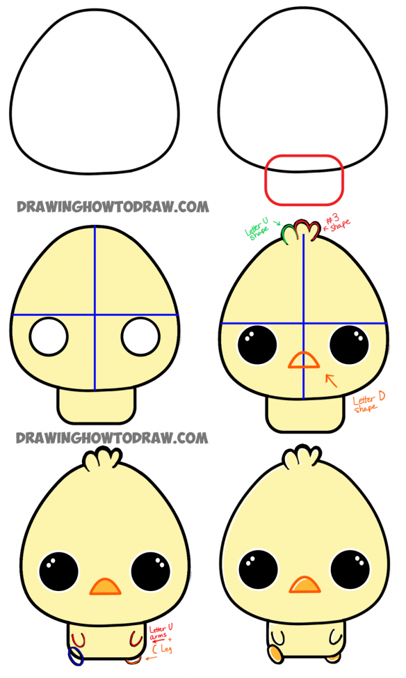 584x974 How To Draw A Cartoon Chibi Baby Chick