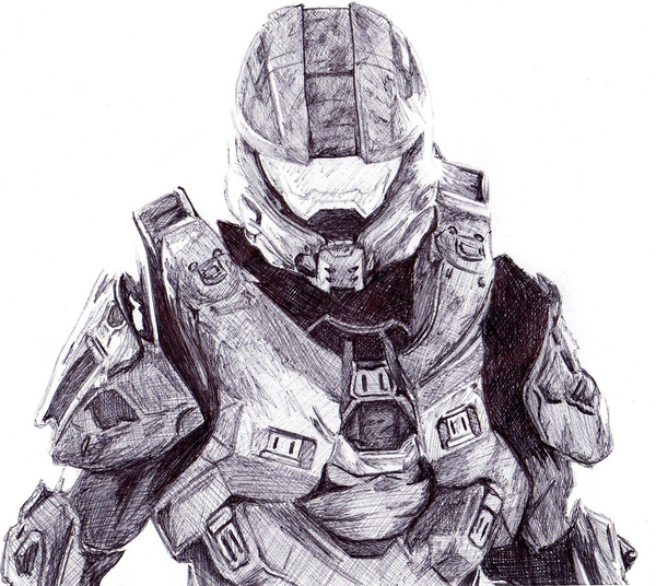 600x536 Master Chief Pen Drawing By Demoose21