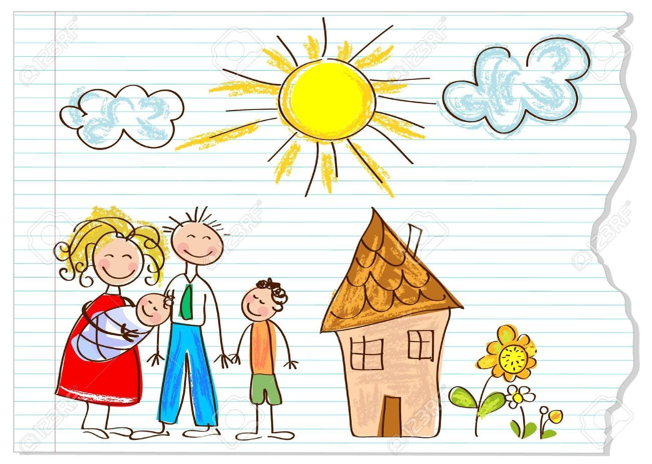 1300x924 12826217 Children Drawing Happy Family On A Peace Of Paper Stock
