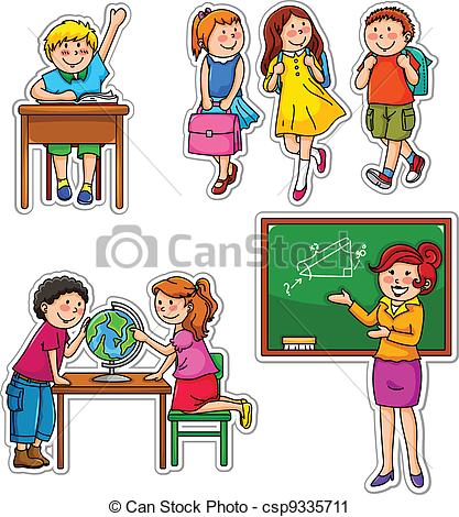 417x470 School Kids. Set Of Children And Teacher