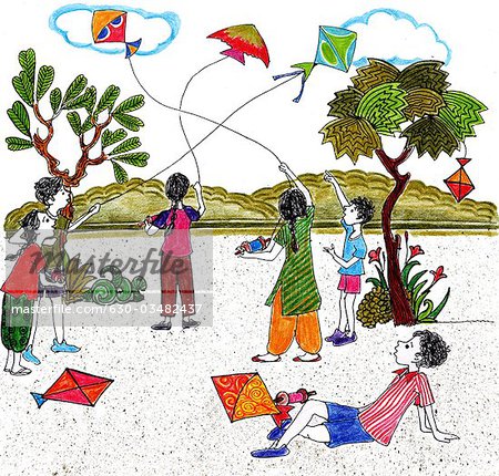 450x430 Kids Flying Kites On Indian Independence Day