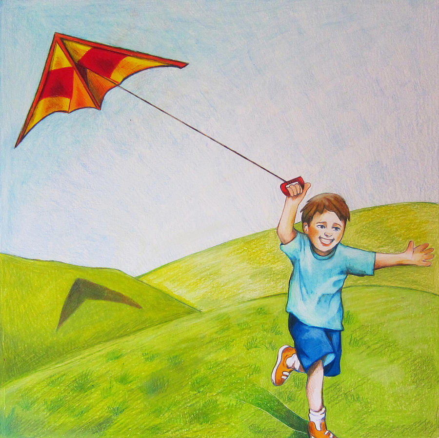 900x898 Kite Flying Fun Drawing By Nicole Mckeever