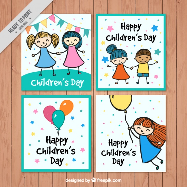 626x626 Funny Pack Of Children's Day Drawings Cards Vector Free Download